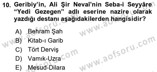 Çağdaş Türk Edebiyatları 2 Dersi 2024 - 2025 Yılı (Final) Dönem Sonu Sınav Soruları 10. Soru