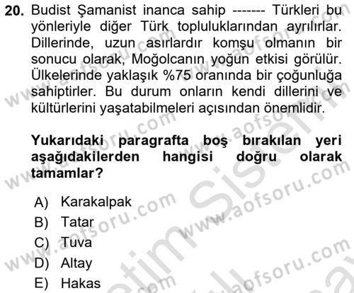Çağdaş Türk Edebiyatları 2 Dersi 2024 - 2025 Yılı (Final) Dönem Sonu Sınav Soruları 20. Soru