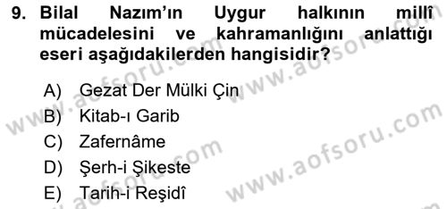 Çağdaş Türk Edebiyatları 2 Dersi 2024 - 2025 Yılı (Final) Dönem Sonu Sınav Soruları 9. Soru