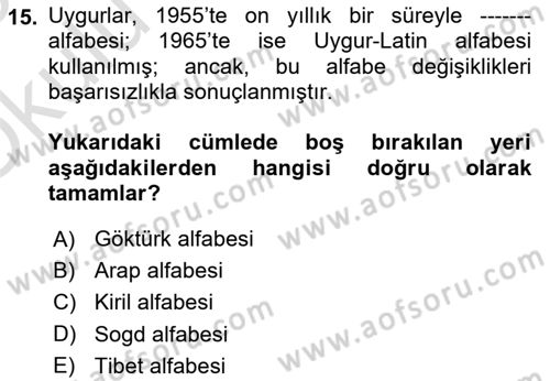 Çağdaş Türk Edebiyatları 2 Dersi 2024 - 2025 Yılı Yaz Okulu Sınav Soruları 15. Soru