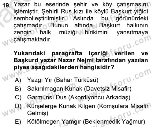 Çağdaş Türk Edebiyatları 2 Dersi 2024 - 2025 Yılı Yaz Okulu Sınav Soruları 19. Soru