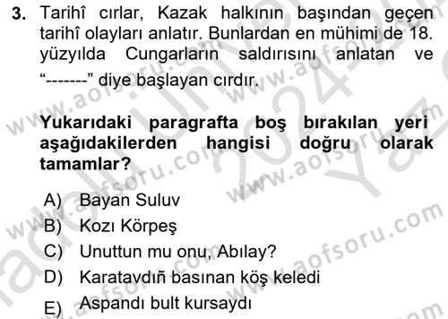 Çağdaş Türk Edebiyatları 2 Dersi 2024 - 2025 Yılı Yaz Okulu Sınav Soruları 3. Soru