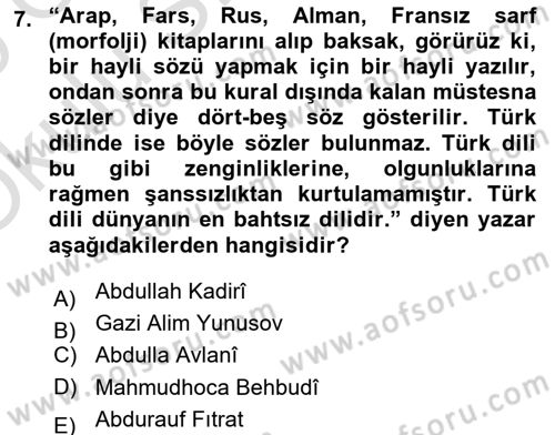 Çağdaş Türk Edebiyatları 2 Dersi Yaz Okulu Sınavı Deneme Sınav Soruları 7. Soru
