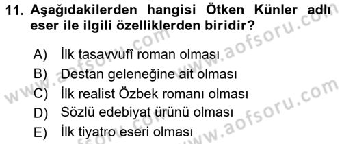 Çağdaş Türk Edebiyatları 2 Dersi 2025 - 2026 Yılı (Vize) Ara Sınav Soruları 11. Soru