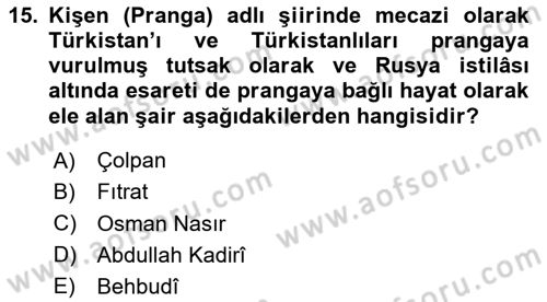 Çağdaş Türk Edebiyatları 2 Dersi 2025 - 2026 Yılı (Vize) Ara Sınav Soruları 15. Soru