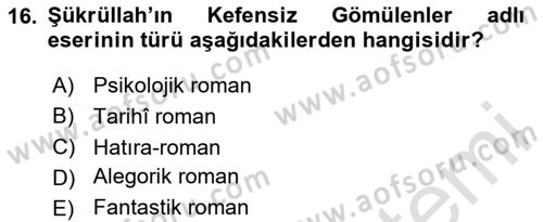 Çağdaş Türk Edebiyatları 2 Dersi 2025 - 2026 Yılı (Vize) Ara Sınav Soruları 16. Soru