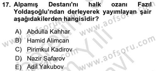 Çağdaş Türk Edebiyatları 2 Dersi 2025 - 2026 Yılı (Vize) Ara Sınav Soruları 17. Soru