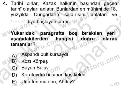 Çağdaş Türk Edebiyatları 2 Dersi 2025 - 2026 Yılı (Vize) Ara Sınav Soruları 4. Soru