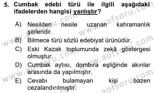 Çağdaş Türk Edebiyatları 2 Dersi 2025 - 2026 Yılı (Vize) Ara Sınav Soruları 5. Soru