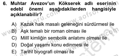 Çağdaş Türk Edebiyatları 2 Dersi 2025 - 2026 Yılı (Vize) Ara Sınav Soruları 6. Soru