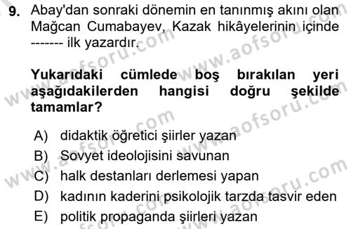 Çağdaş Türk Edebiyatları 2 Dersi 2025 - 2026 Yılı (Vize) Ara Sınav Soruları 9. Soru