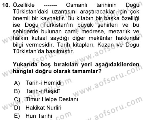 Çağdaş Türk Edebiyatları 2 Dersi 2025 - 2026 Yılı (Final) Dönem Sonu Sınav Soruları 10. Soru