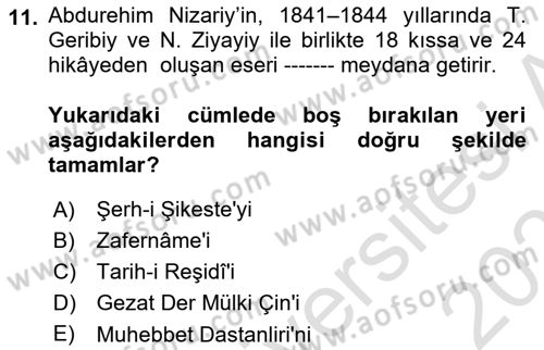 Çağdaş Türk Edebiyatları 2 Dersi 2025 - 2026 Yılı (Final) Dönem Sonu Sınav Soruları 11. Soru