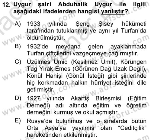 Çağdaş Türk Edebiyatları 2 Dersi 2025 - 2026 Yılı (Final) Dönem Sonu Sınav Soruları 12. Soru