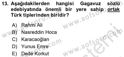 Çağdaş Türk Edebiyatları 2 Dersi 2025 - 2026 Yılı (Final) Dönem Sonu Sınav Soruları 13. Soru