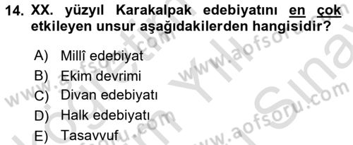 Çağdaş Türk Edebiyatları 2 Dersi 2025 - 2026 Yılı (Final) Dönem Sonu Sınav Soruları 14. Soru