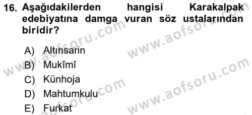 Çağdaş Türk Edebiyatları 2 Dersi 2025 - 2026 Yılı (Final) Dönem Sonu Sınav Soruları 16. Soru