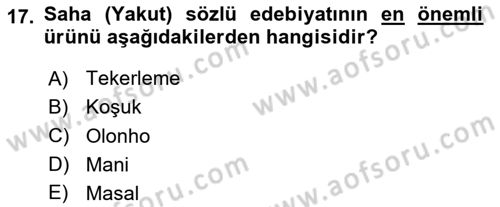 Çağdaş Türk Edebiyatları 2 Dersi 2025 - 2026 Yılı (Final) Dönem Sonu Sınav Soruları 17. Soru