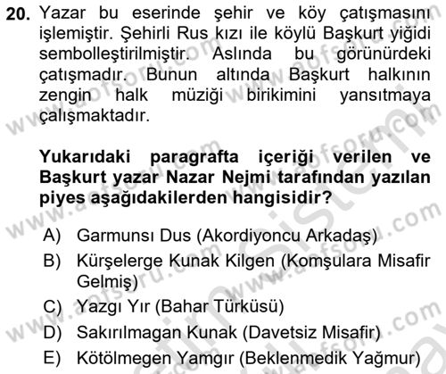 Çağdaş Türk Edebiyatları 2 Dersi 2025 - 2026 Yılı (Final) Dönem Sonu Sınav Soruları 20. Soru