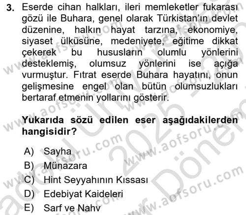 Çağdaş Türk Edebiyatları 2 Dersi 2025 - 2026 Yılı (Final) Dönem Sonu Sınav Soruları 3. Soru