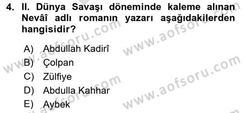 Çağdaş Türk Edebiyatları 2 Dersi 2025 - 2026 Yılı (Final) Dönem Sonu Sınav Soruları 4. Soru