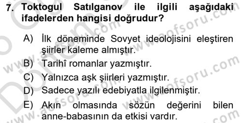 Çağdaş Türk Edebiyatları 2 Dersi 2025 - 2026 Yılı (Final) Dönem Sonu Sınav Soruları 7. Soru