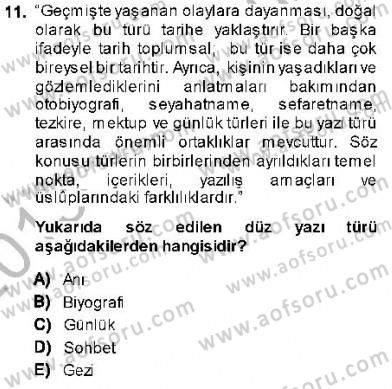 Cumhuriyet Dönemi Türk Nesri Dersi 2013 - 2014 Yılı (Final) Dönem Sonu Sınav Soruları 11. Soru