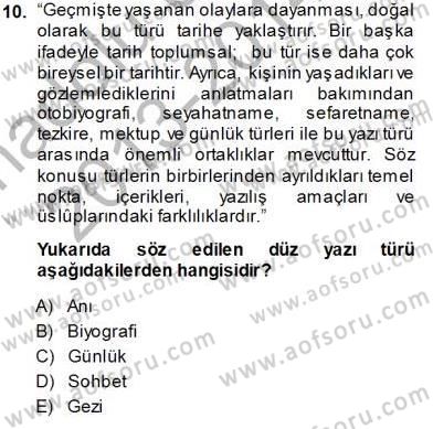 Cumhuriyet Dönemi Türk Nesri Dersi 2013 - 2014 Yılı Tek Ders Sınav Soruları 10. Soru