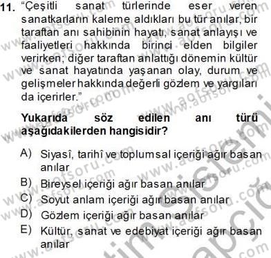 Cumhuriyet Dönemi Türk Nesri Dersi 2013 - 2014 Yılı Tek Ders Sınav Soruları 11. Soru