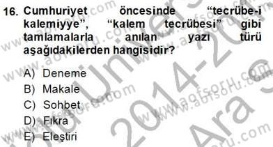 Cumhuriyet Dönemi Türk Nesri Dersi Ara Sınavı Deneme Sınav Soruları 16. Soru