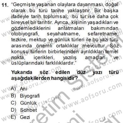 Cumhuriyet Dönemi Türk Nesri Dersi 2014 - 2015 Yılı (Final) Dönem Sonu Sınav Soruları 11. Soru