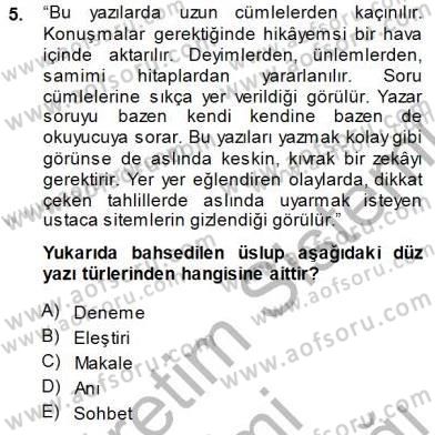 Cumhuriyet Dönemi Türk Nesri Dersi 2014 - 2015 Yılı (Final) Dönem Sonu Sınav Soruları 5. Soru