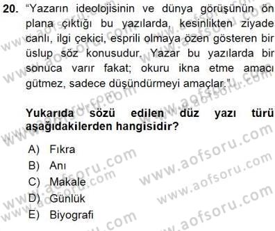 Cumhuriyet Dönemi Türk Nesri Dersi Ara Sınavı Deneme Sınav Soruları 20. Soru