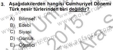 Cumhuriyet Dönemi Türk Nesri Dersi Ara Sınavı Deneme Sınav Soruları 3. Soru