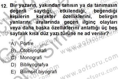 Cumhuriyet Dönemi Türk Nesri Dersi 2015 - 2016 Yılı (Final) Dönem Sonu Sınav Soruları 12. Soru
