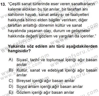 Cumhuriyet Dönemi Türk Nesri Dersi 2015 - 2016 Yılı (Final) Dönem Sonu Sınav Soruları 13. Soru