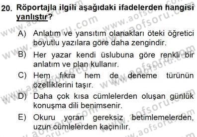 Cumhuriyet Dönemi Türk Nesri Dersi 2015 - 2016 Yılı (Final) Dönem Sonu Sınav Soruları 20. Soru