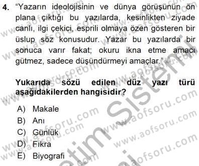 Cumhuriyet Dönemi Türk Nesri Dersi 2015 - 2016 Yılı (Final) Dönem Sonu Sınav Soruları 4. Soru