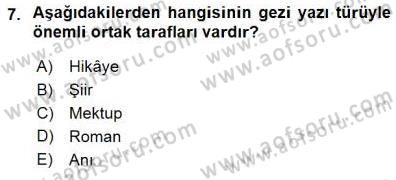 Cumhuriyet Dönemi Türk Nesri Dersi 2015 - 2016 Yılı (Final) Dönem Sonu Sınav Soruları 7. Soru