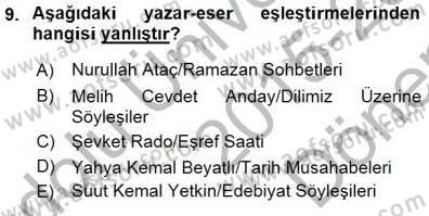 Cumhuriyet Dönemi Türk Nesri Dersi 2015 - 2016 Yılı (Final) Dönem Sonu Sınav Soruları 9. Soru
