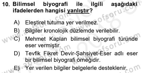 Cumhuriyet Dönemi Türk Nesri Dersi 2017 - 2018 Yılı 3 Ders Sınav Soruları 10. Soru