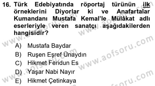 Cumhuriyet Dönemi Türk Nesri Dersi 2017 - 2018 Yılı 3 Ders Sınav Soruları 16. Soru