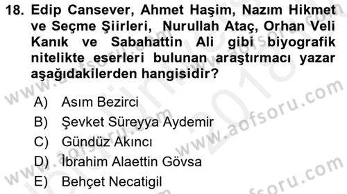Cumhuriyet Dönemi Türk Nesri Dersi 2017 - 2018 Yılı 3 Ders Sınav Soruları 18. Soru