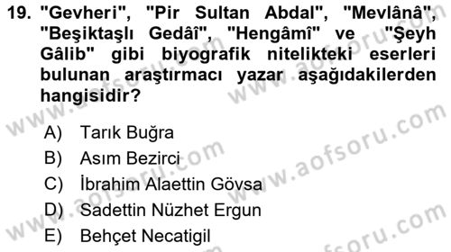 Cumhuriyet Dönemi Türk Nesri Dersi 2017 - 2018 Yılı 3 Ders Sınav Soruları 19. Soru