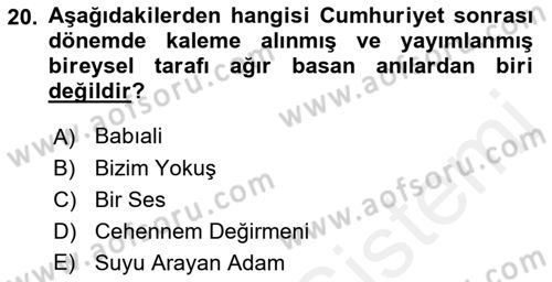 Cumhuriyet Dönemi Türk Nesri Dersi 2017 - 2018 Yılı 3 Ders Sınav Soruları 20. Soru