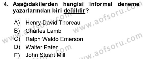 Cumhuriyet Dönemi Türk Nesri Dersi 2017 - 2018 Yılı 3 Ders Sınav Soruları 4. Soru