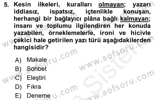 Cumhuriyet Dönemi Türk Nesri Dersi 2017 - 2018 Yılı 3 Ders Sınav Soruları 5. Soru