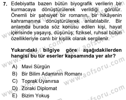 Cumhuriyet Dönemi Türk Nesri Dersi 2017 - 2018 Yılı 3 Ders Sınav Soruları 7. Soru