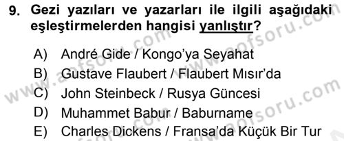 Cumhuriyet Dönemi Türk Nesri Dersi 2017 - 2018 Yılı 3 Ders Sınav Soruları 9. Soru