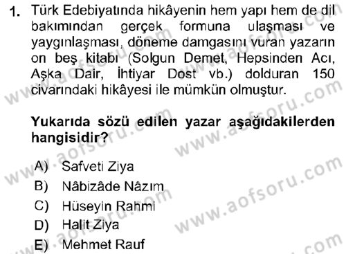 Cumhuriyet Dönemi Türk Nesri Dersi Ara Sınavı Deneme Sınav Soruları 1. Soru